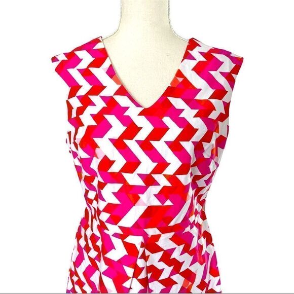 Studio One Pink/Orange/White Geo Print Fit & Flare Dress Size 6 - Picture 4 of 14